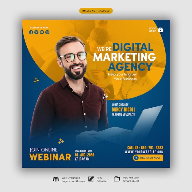 Digitale marketing live webinar en zakelijke social media postsjabloon