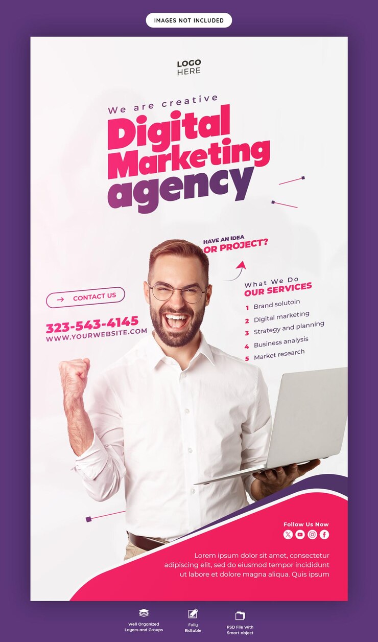 Gratis PSD digitale marketingbureau en corporate facebook en instagram story sjabloon