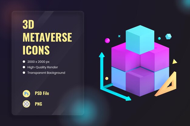 Dimensión de modelo de cubo de ilustración de icono 3D