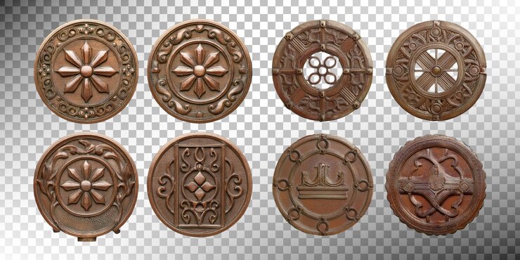 PSD gratuito dischi di legno rotondi decorativi con disegni intricati