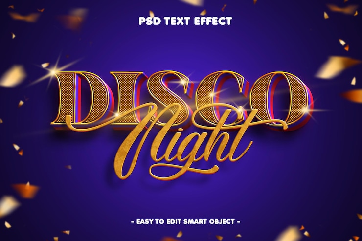 PSD Gratis disco night 3d editable text effect