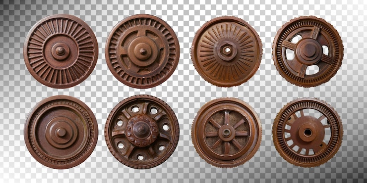 PSD gratuito disegni di ruote in bronzo d'epoca per uso industriale