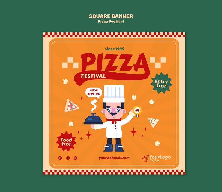PSD gratuito disegno del modello del festival della pizza