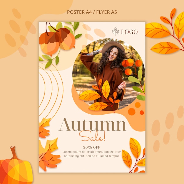 Disegno del modello del manifesto di autunno dell'acquerello