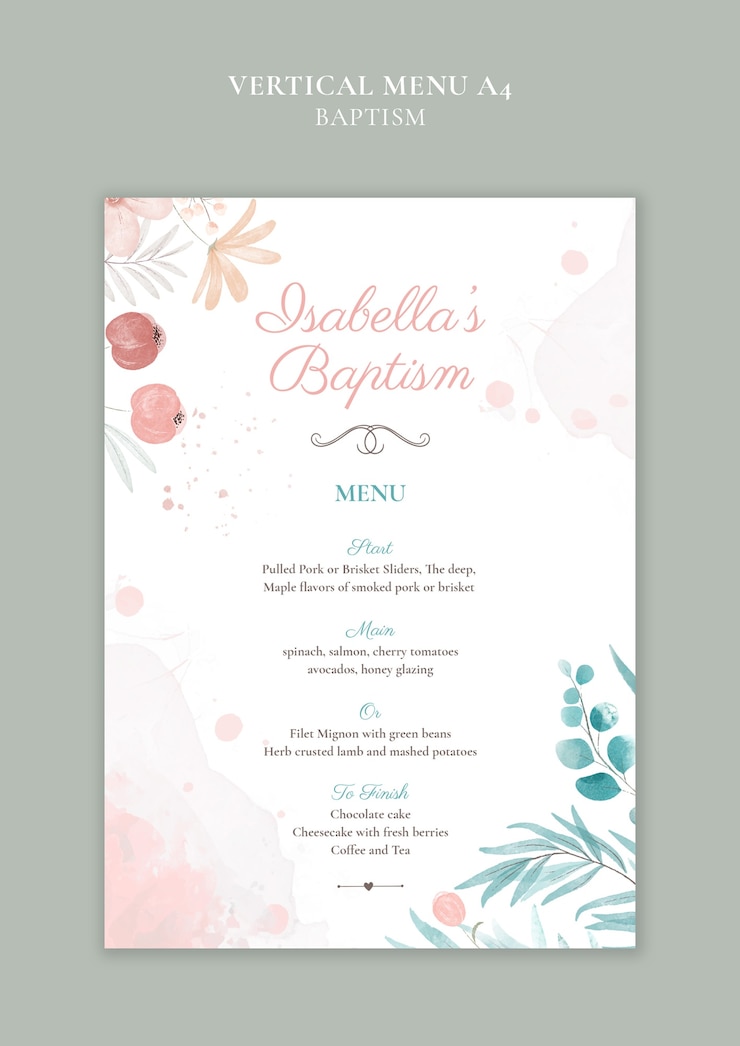 PSD gratuito disegno del modello del menu del battesimo