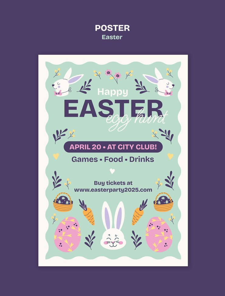 PSD gratuito disegno del modello del poster di pasqua