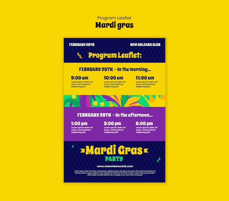 PSD gratuito disegno del modello del programma di mardi gras