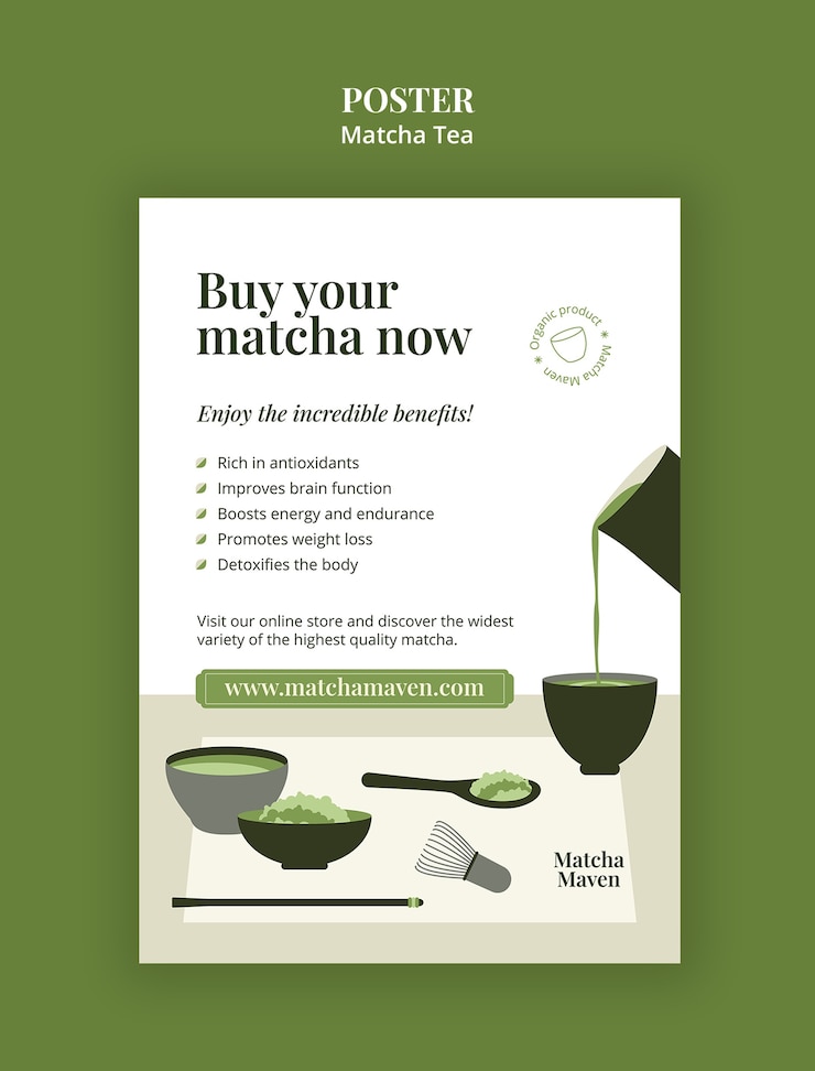 PSD gratuito disegno del modello del tè matcha