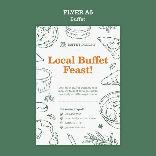 Disegno del modello del volantino del buffet
