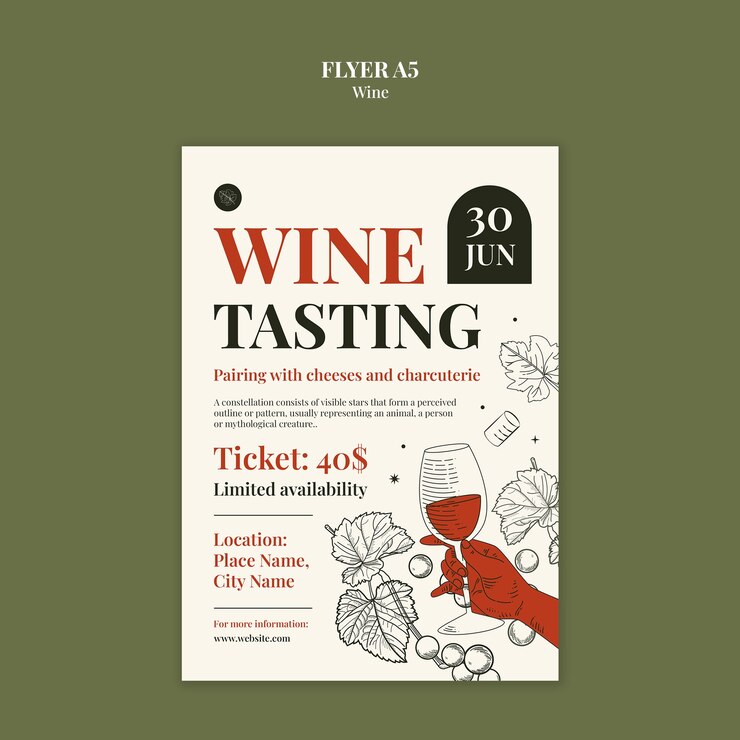 PSD gratuito disegno del modello del volantino del vino