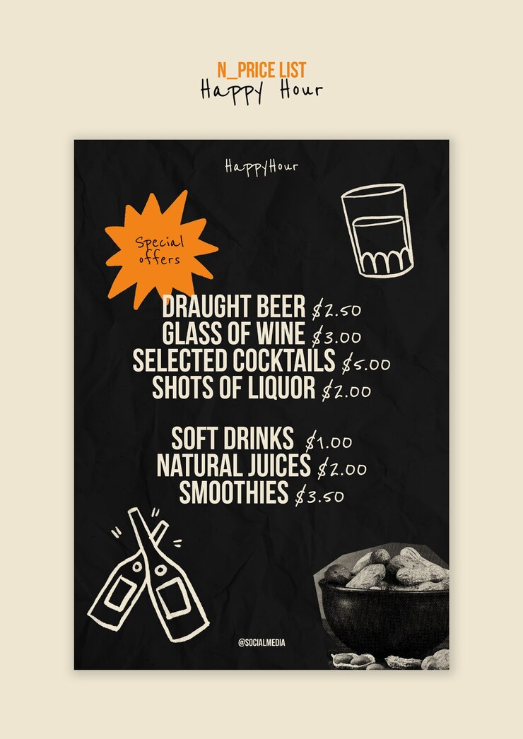 PSD gratuito disegno del modello dell'happy hour