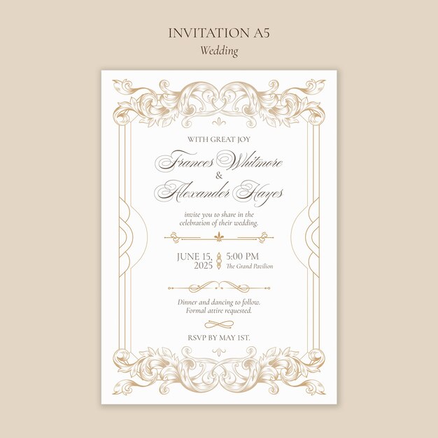 Disegno del modello dell'invito al matrimonio