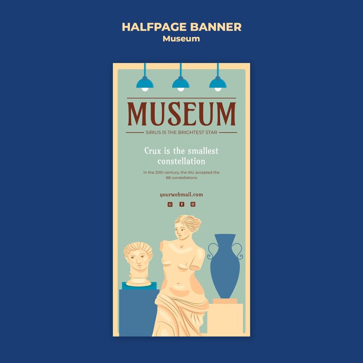 PSD gratuito disegno del modello di banner di mezza pagina del museo