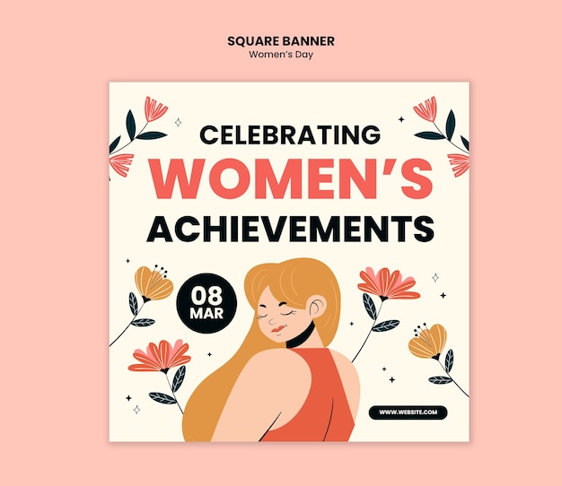 Disegno del modello di banner quadrato per la giornata delle donne