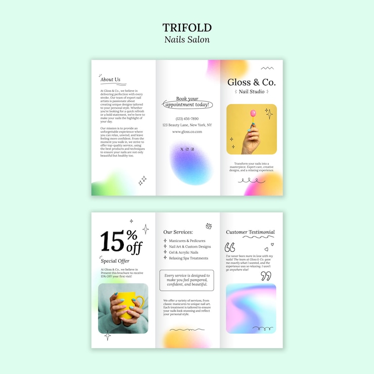 PSD gratuito disegno del modello di brochure del salone delle unghie