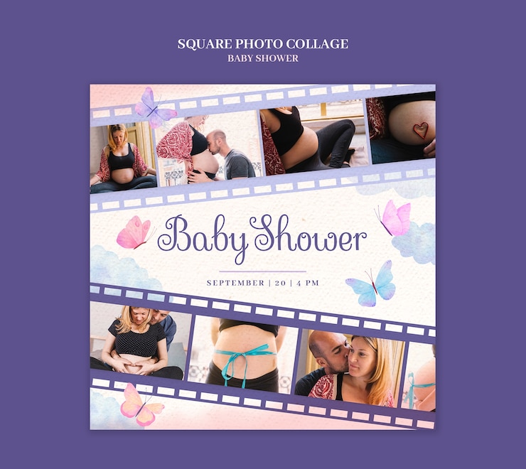 PSD gratuito disegno del modello di collage fotografico per la doccia del bambino