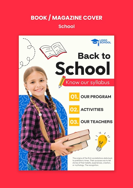 Disegno del modello di copertina della rivista scolastica