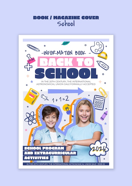 Disegno del modello di copertina della rivista scolastica