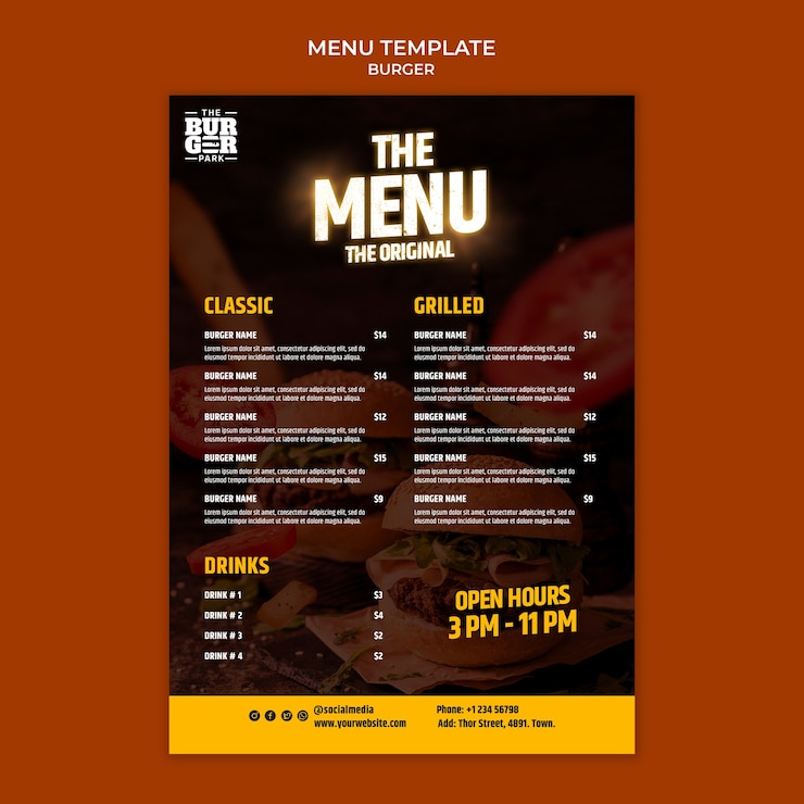 PSD gratuito disegno del modello di menu di hamburger