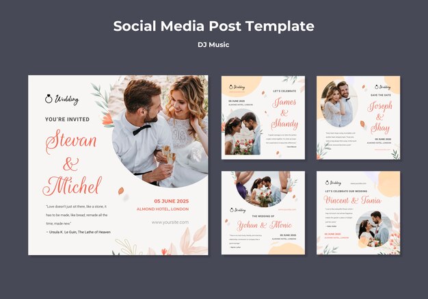 Disegno del modello di post di matrimonio su Instagram