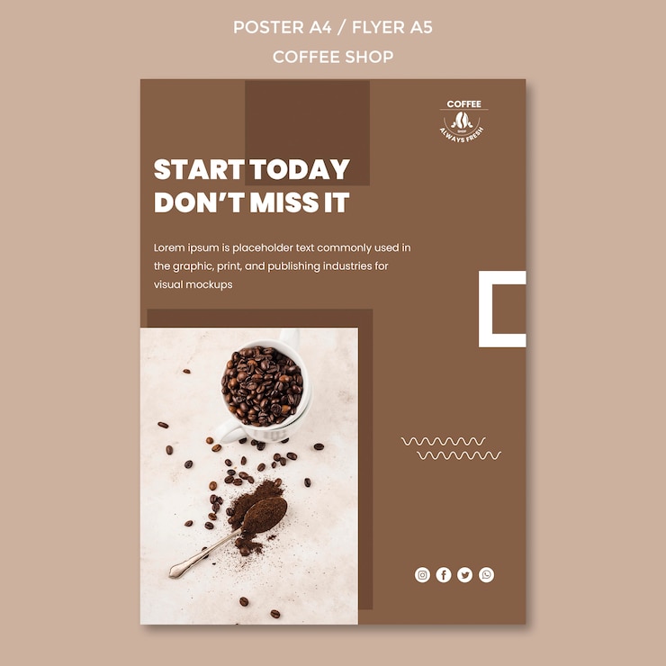 PSD gratuito disegno del modello di poster di caffetteria