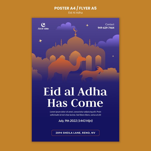 Disegno del modello di poster di Eid al-adha