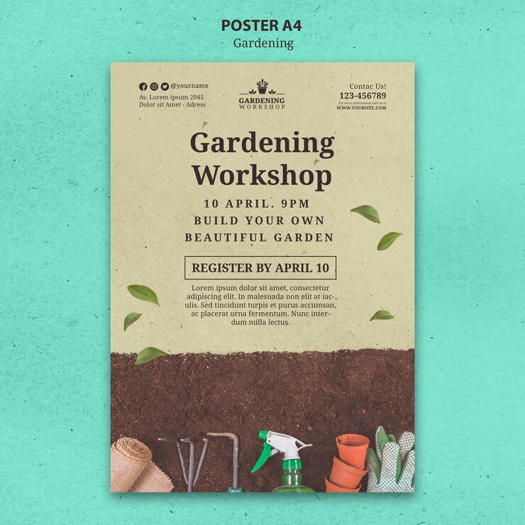 PSD gratuito disegno del modello di poster di giardinaggio
