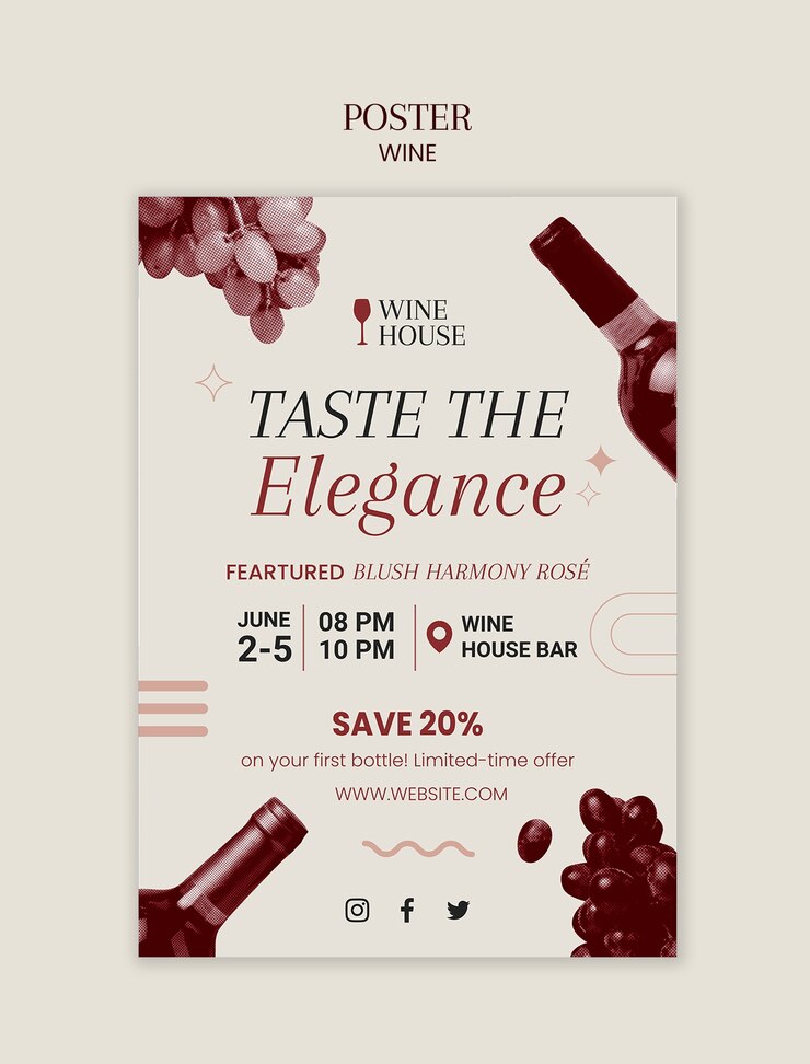 PSD gratuito disegno del modello di poster di vino