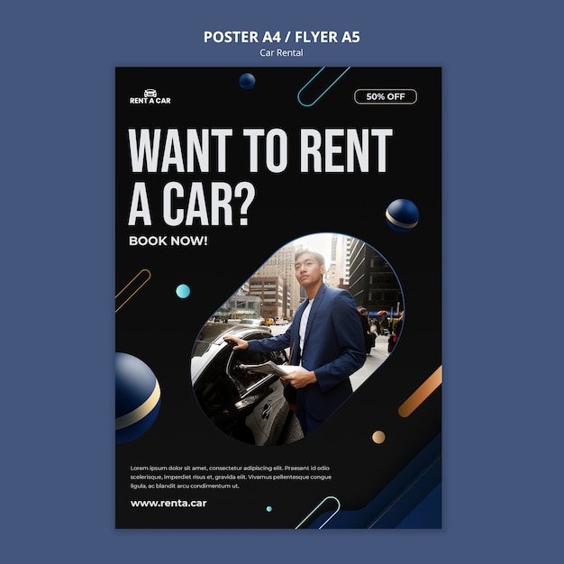 Disegno del modello di poster per il noleggio di auto