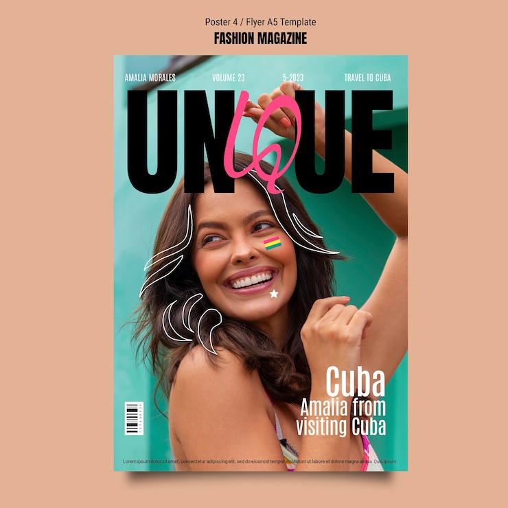 PSD gratuito disegno del modello di rivista di moda