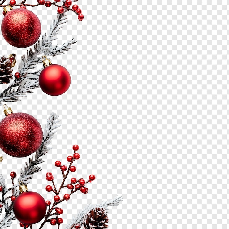 PSD gratuito disegno di confine natalizio festivo con ornamenti rossi e bacche invernali