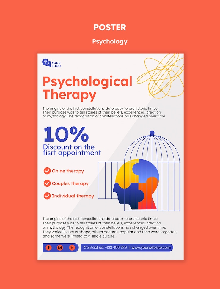 PSD gratuito disegno di modelli di poster di psicologia