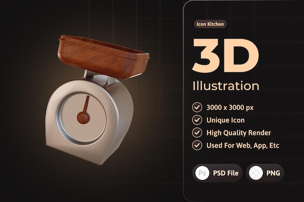 PSD gratuito diseño 3d de escala de harina de icono de cocina