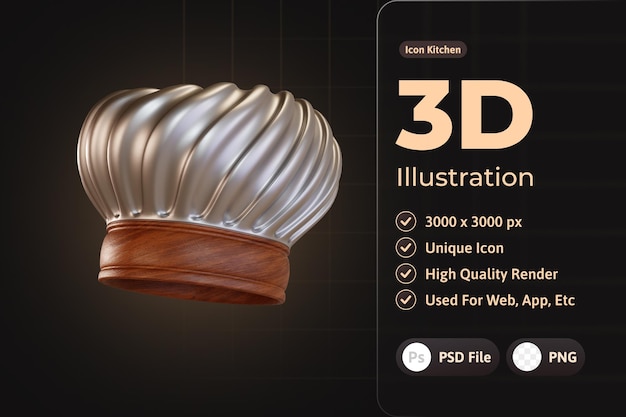 PSD gratuito diseño 3d de sombrero de chef de icono de cocina