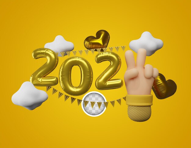 Diseño de año nuevo 2022 con elementos 3d. Ilustración 3d