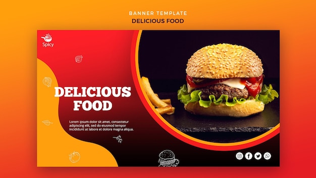 Diseño de banner de comida deliciosa.