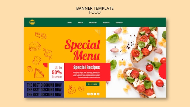 PSD gratuito diseño de banner de comida de diseño plano