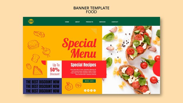 Diseño de banner de comida de diseño plano