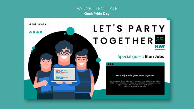 PSD gratuito diseño de banner del día del orgullo geek
