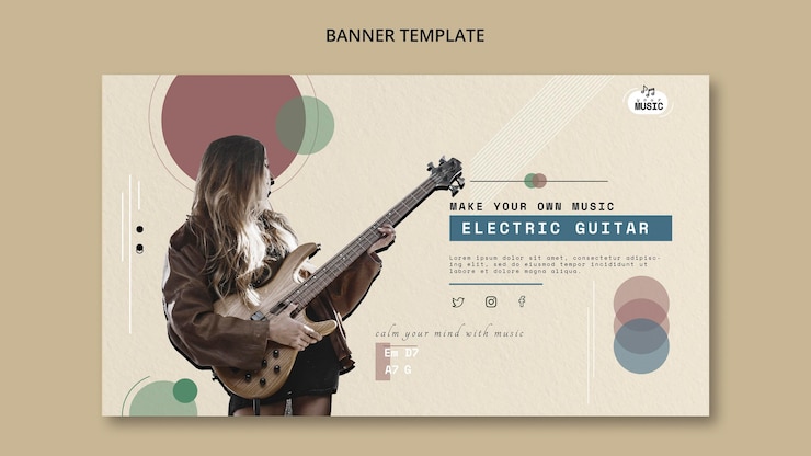 PSD gratuito diseño de banner de lecciones de guitarra eléctrica
