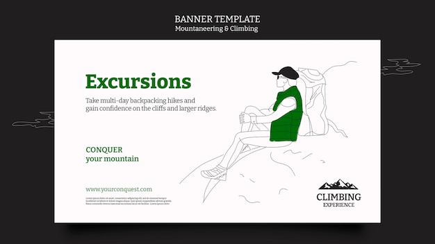 Diseño de banner de montañismo y escalada.