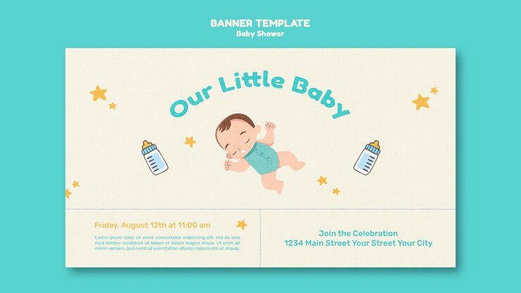 PSD gratuito diseño de banner de plantilla de baby shower de diseño plano