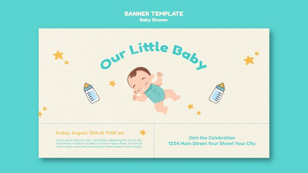 Diseño de banner de plantilla de baby shower de diseño plano