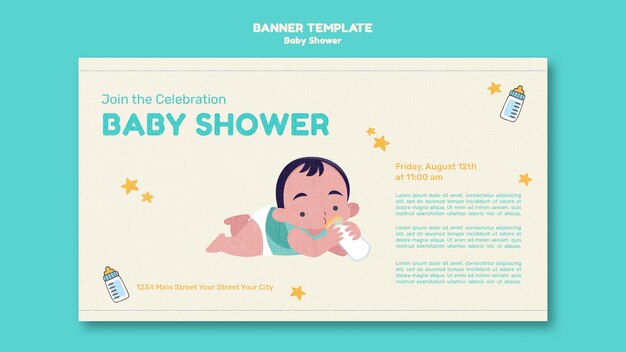 Diseño de banner de plantilla de baby shower de diseño plano
