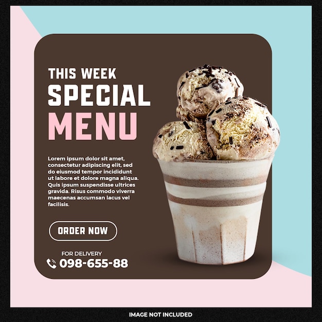 PSD gratuito diseño de banner de publicación de instagram de redes sociales de helado delicioso especial