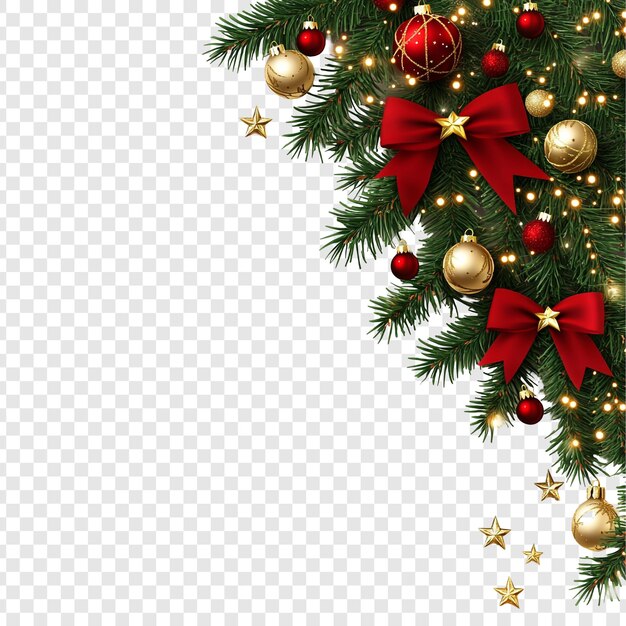 Diseño de borde de la esquina festiva de Navidad con adornos y arcos
