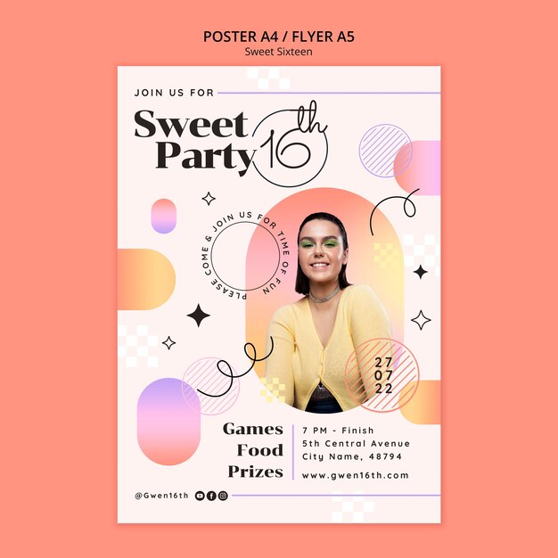 Diseño de cartel de dulce dieciséis degradado