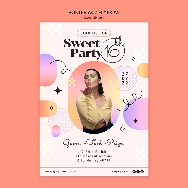 Diseño de cartel de dulce dieciséis degradado