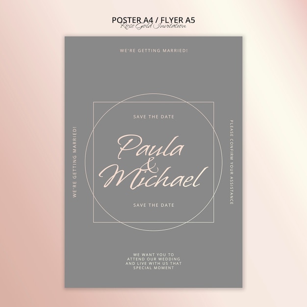 PSD gratuito diseño de cartel de invitación de oro rosa minimalista.