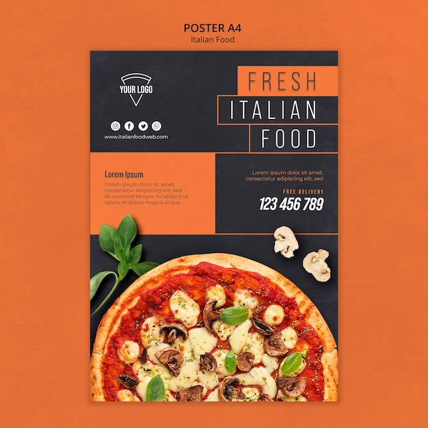 PSD gratuito diseño de carteles de comida italiana.